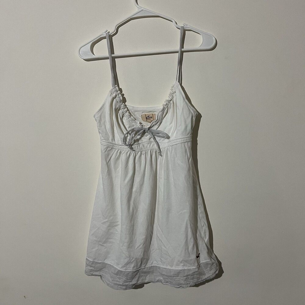 Hollister Women's Vintage Y2K Babydoll Tank Top Size Large Bow Detail Cotton